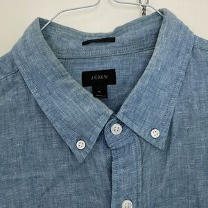 J.Crew Men's Blue Button-Down Linen Shirt